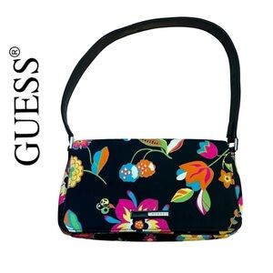 GUESS mini bag, canvas with floral print, RARE! 9”x5”